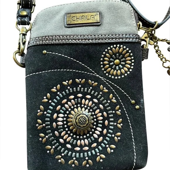 Chala Dazzled Starburst Adjustable Crossbody Cellphone Holder Faux Suede - Picture 2 of 9